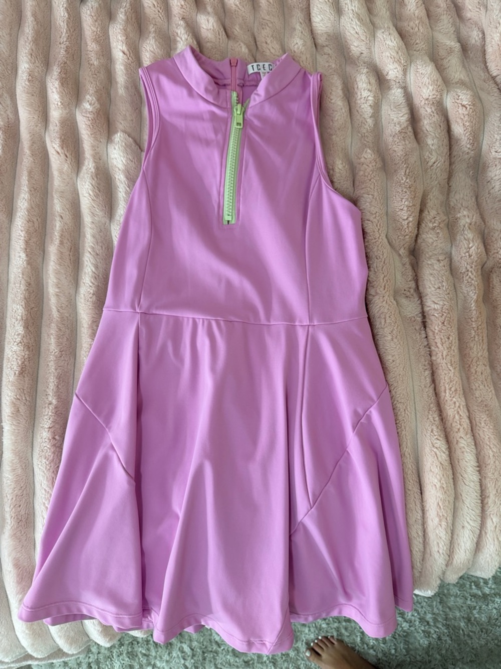 TCEC Pink Sleeveless A-Line Dress with Neon Green Zip